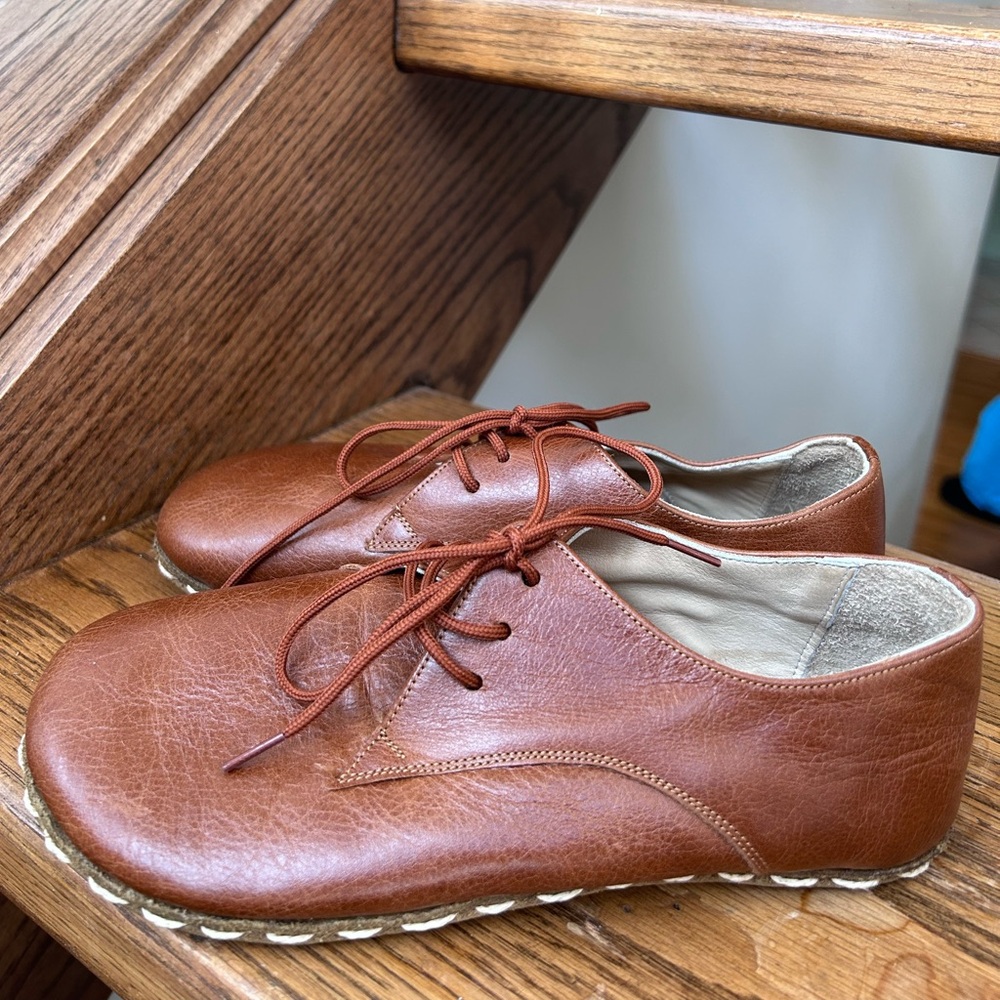 Atlantis brown leather Oxford barefoot shoes handmade in Turkey